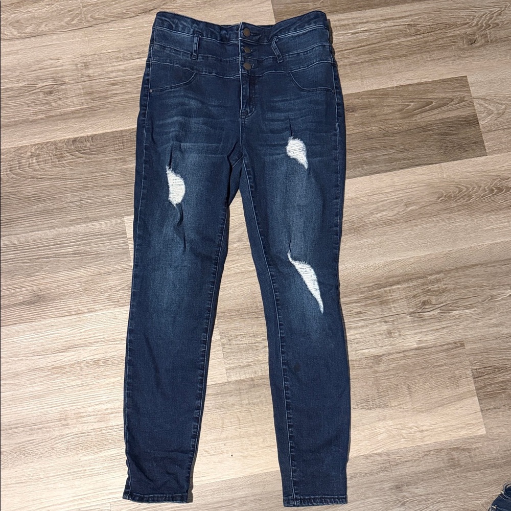 Stylish Blue Distressed Women Jeans - refuge size 8 super high rise skinny